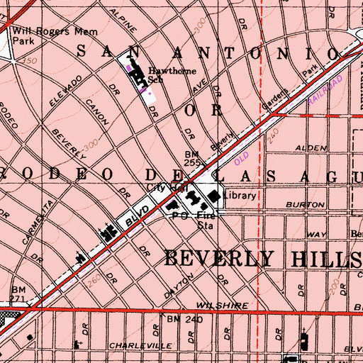 Topographic Map of Beverly Hills, CA