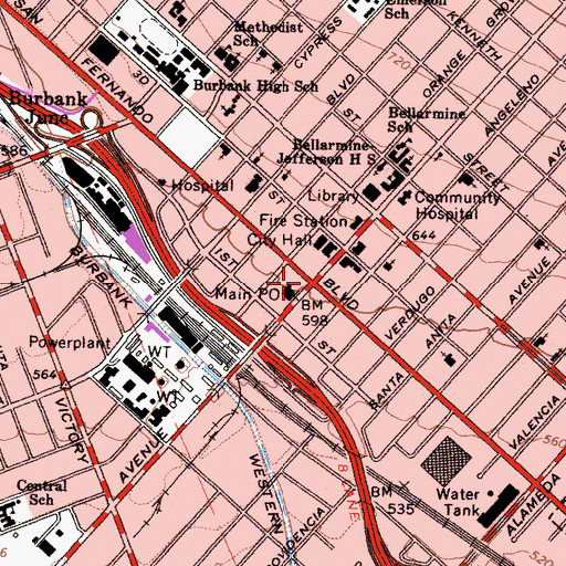 Topographic Map of Burbank, CA