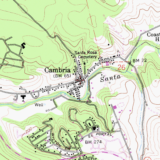 Topographic Map of Cambria, CA