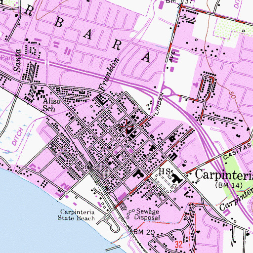Topographic Map of Carpinteria, CA