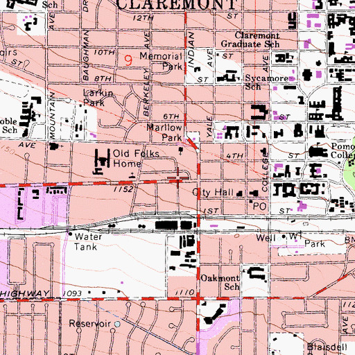 Topographic Map of Claremont, CA