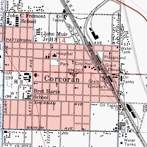 Topographic Map of Corcoran, CA