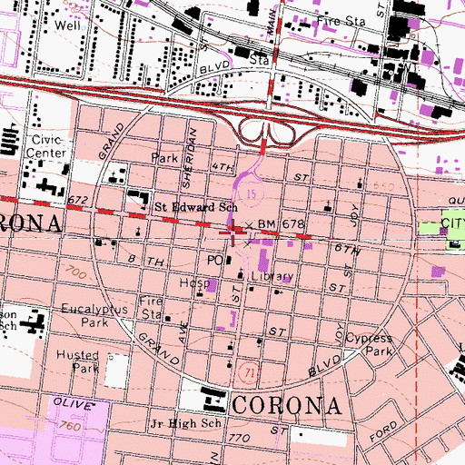 Topographic Map of Corona, CA