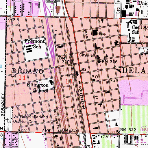 Topographic Map of Delano, CA
