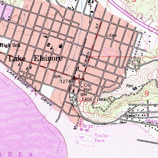 Topographic Map of Lake Elsinore, CA