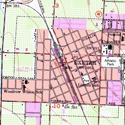 Topographic Map of Exeter, CA