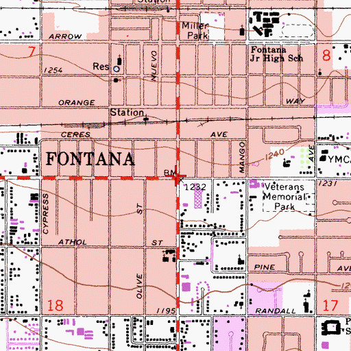 Topographic Map of Fontana, CA