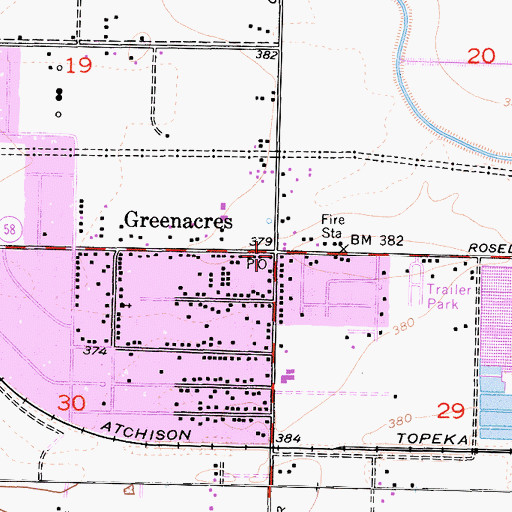 Topographic Map of Greenacres, CA