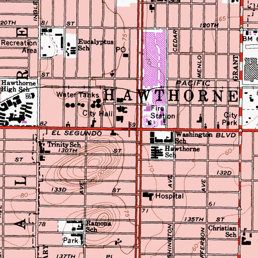 Topographic Map of Hawthorne, CA