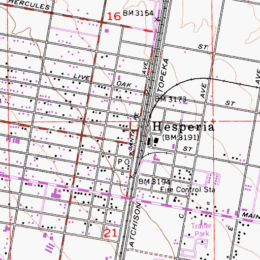 Topographic Map of Hesperia, CA