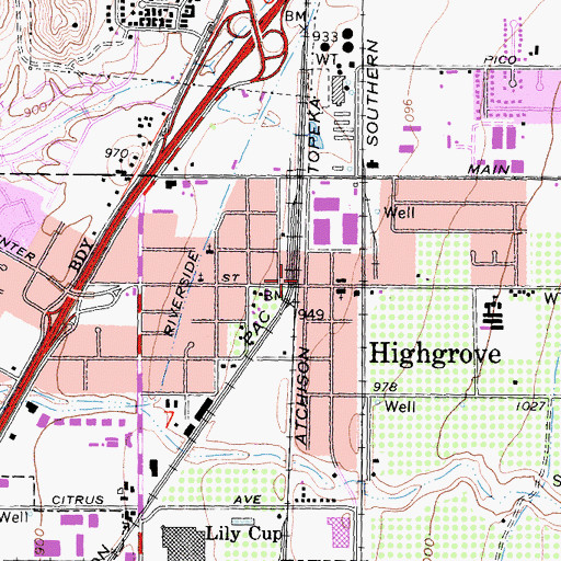 Topographic Map of Highgrove, CA