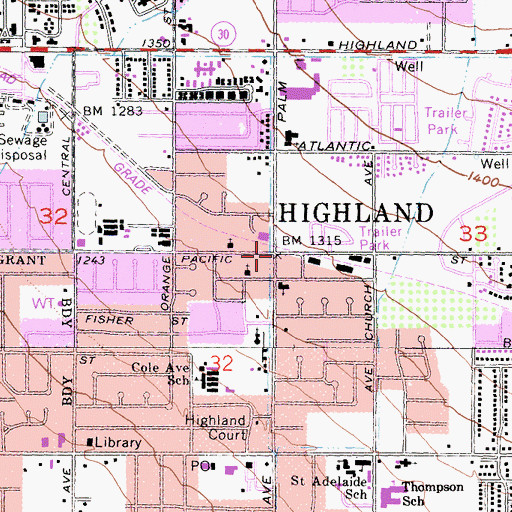 Topographic Map of Highland, CA