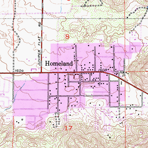 Topographic Map of Homeland, CA