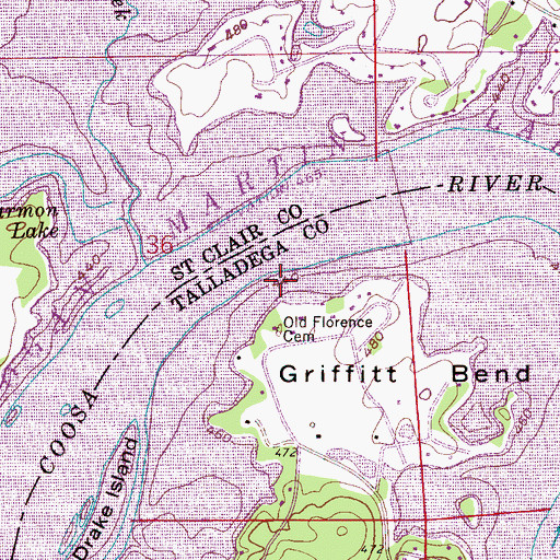 Topographic Map of Griffiths Ferry (historical), AL
