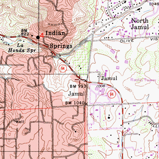 Topographic Map of Jamul, CA