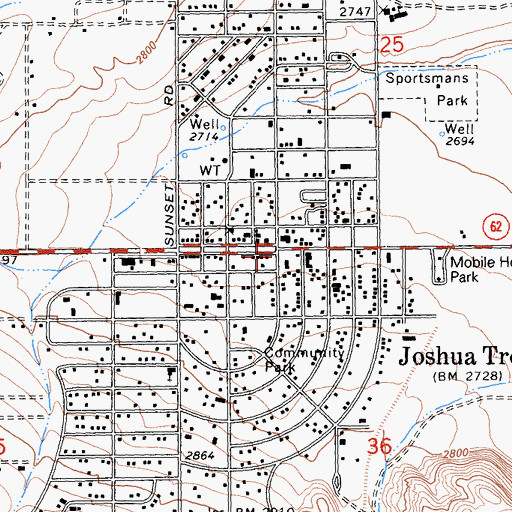 Topographic Map of Joshua Tree, CA