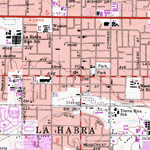 Topographic Map of La Habra, CA
