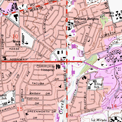Topographic Map of La Mirada, CA