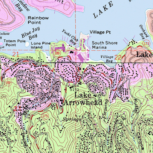 Topographic Map of Lake Arrowhead, CA