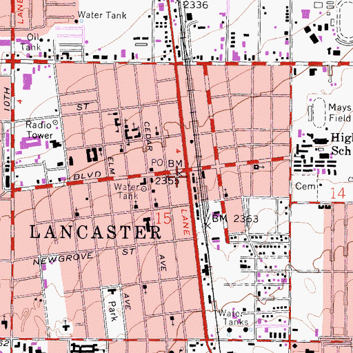 Topographic Map of Lancaster, CA