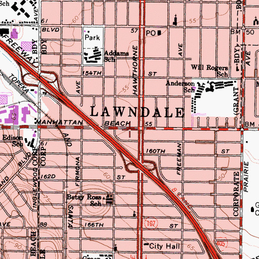Topographic Map of Lawndale, CA