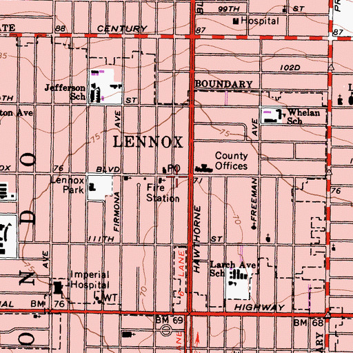 Topographic Map of Lennox, CA