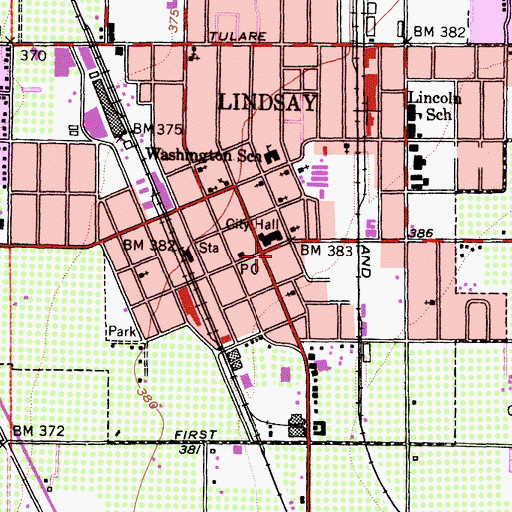 Topographic Map of Lindsay, CA