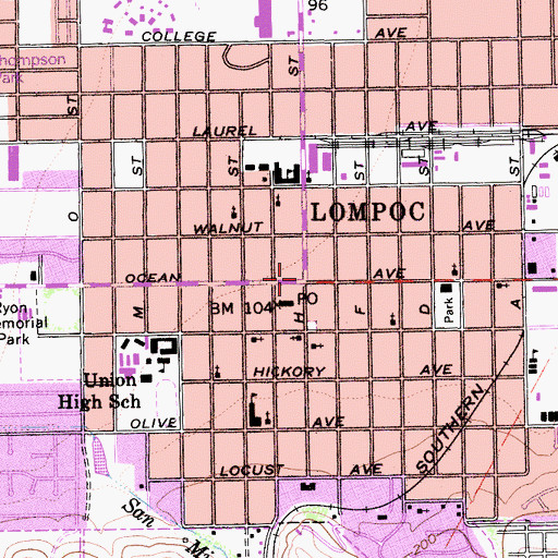 Topographic Map of Lompoc, CA