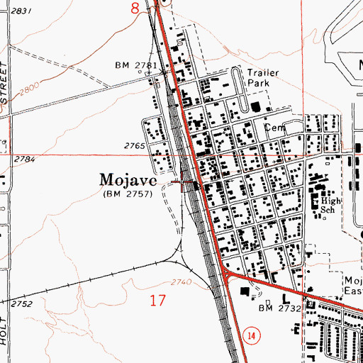 Topographic Map of Mojave, CA