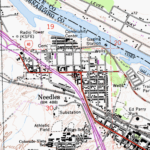 Topographic Map of Needles, CA