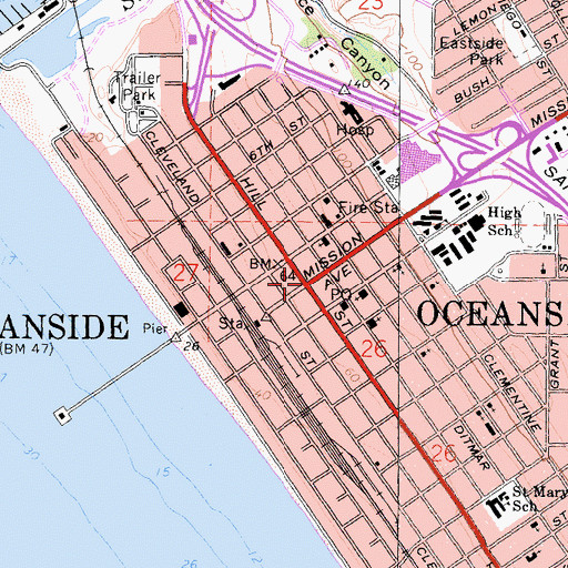 Topographic Map of Oceanside, CA
