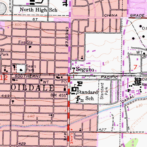 Topographic Map of Oildale, CA