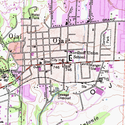 Topographic Map of Ojai, CA