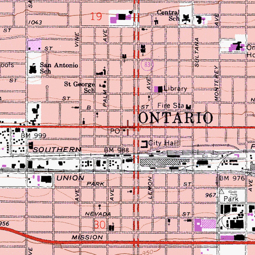 Topographic Map of Ontario, CA