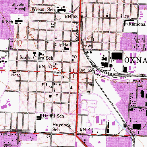 Topographic Map of Oxnard, CA