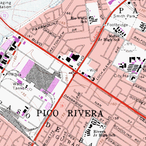Topographic Map of Pico Rivera, CA