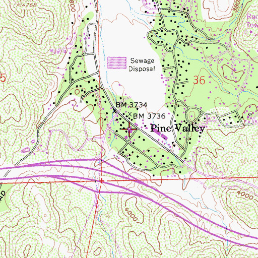 Topographic Map of Pine Valley, CA