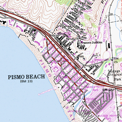 Topographic Map of Pismo Beach, CA