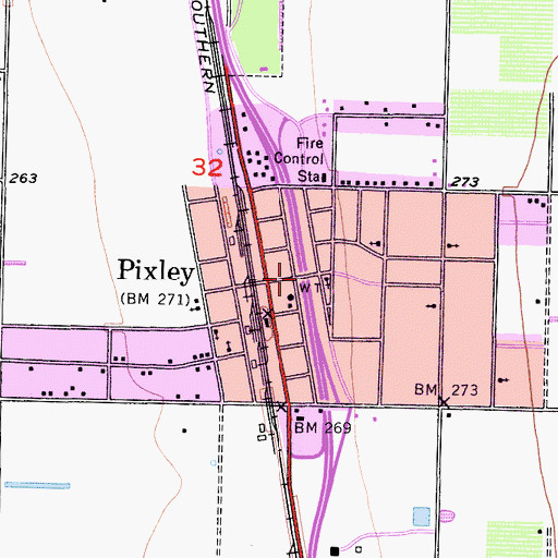 Topographic Map of Pixley, CA