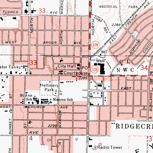 Topographic Map of Ridgecrest, CA