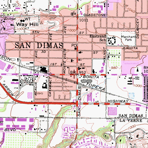 Topographic Map of San Dimas, CA