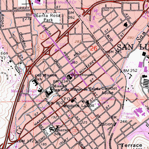 Topographic Map of San Luis Obispo, CA