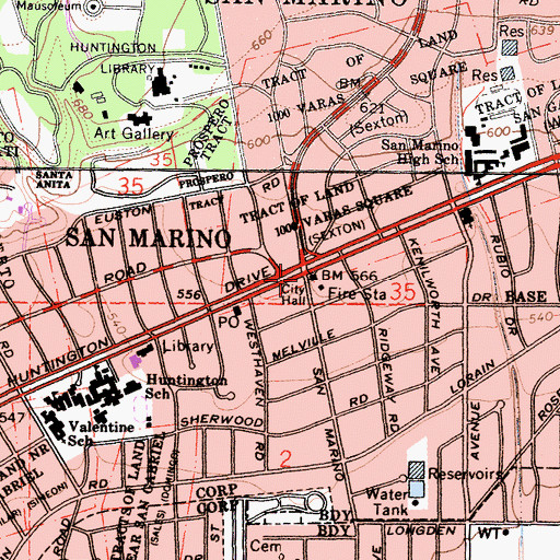 Topographic Map of San Marino, CA