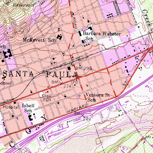 Topographic Map of Santa Paula, CA