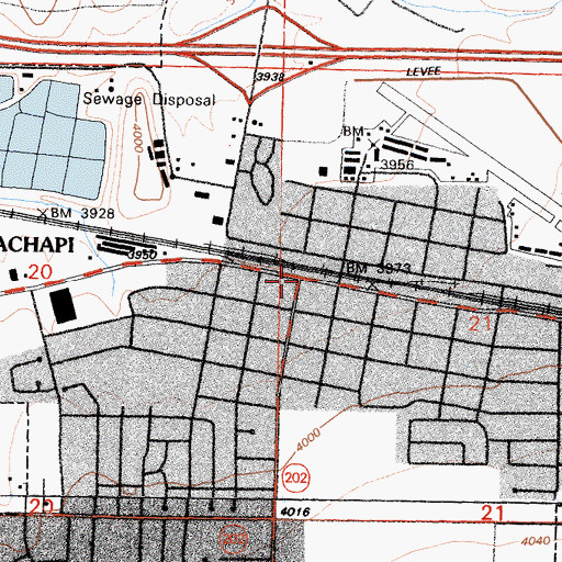 Topographic Map of Tehachapi, CA