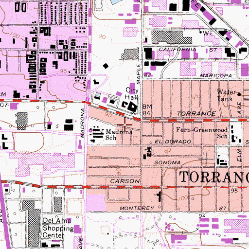 Topographic Map of Torrance, CA
