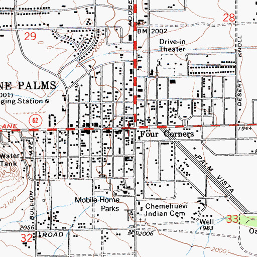 Topographic Map of Twentynine Palms, CA