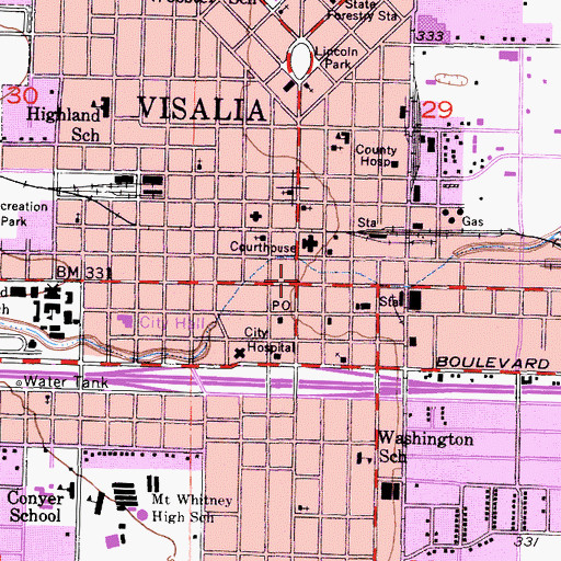 Topographic Map of Visalia, CA