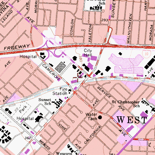 Topographic Map of West Covina, CA