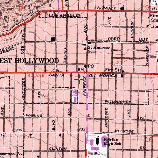 Topographic Map of West Hollywood, CA